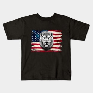 American flag and lion 4th of July USA Patriotic Kids T-Shirt